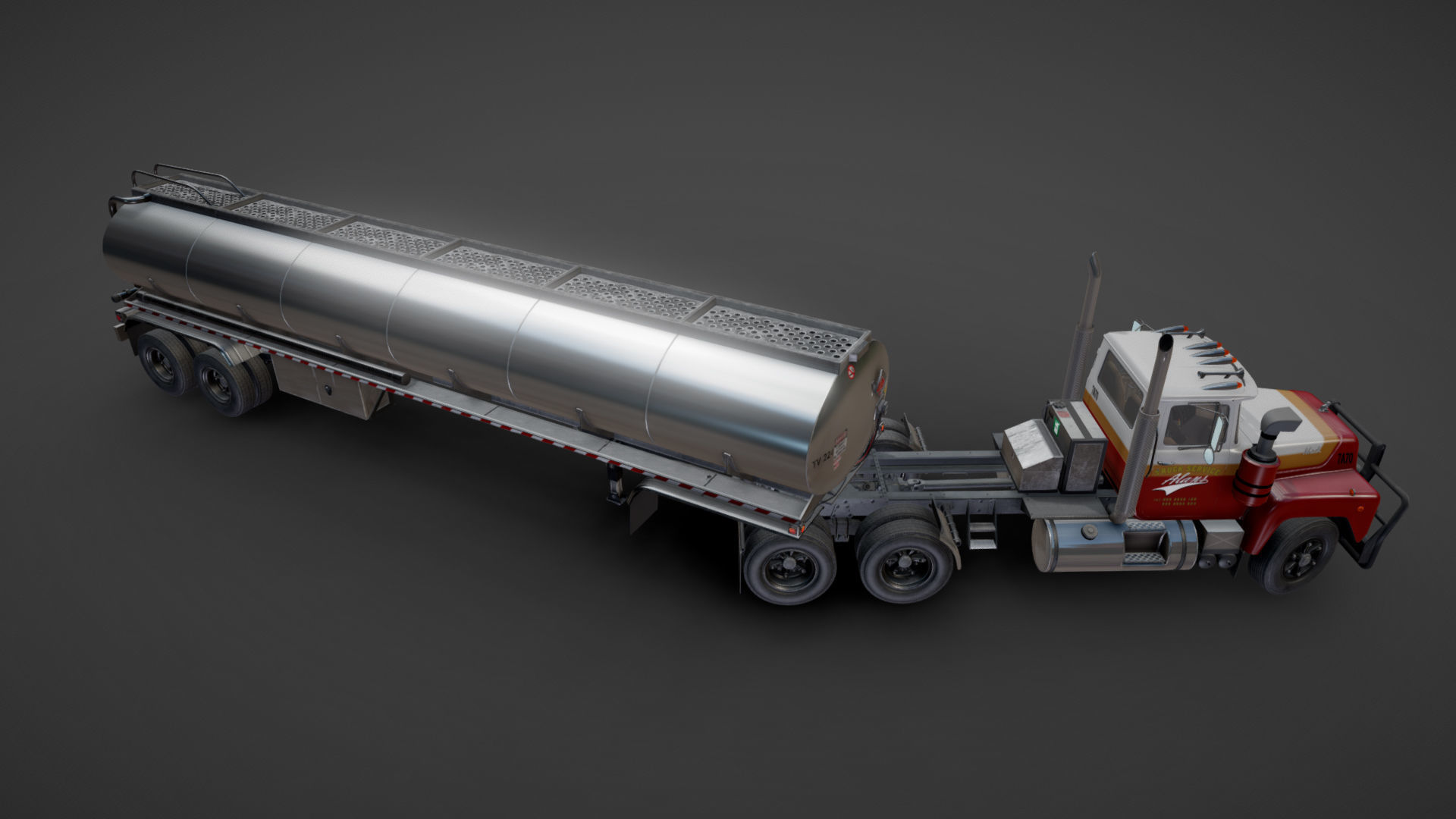 Industrial fuel trailer truck Low-poly 3D model_21