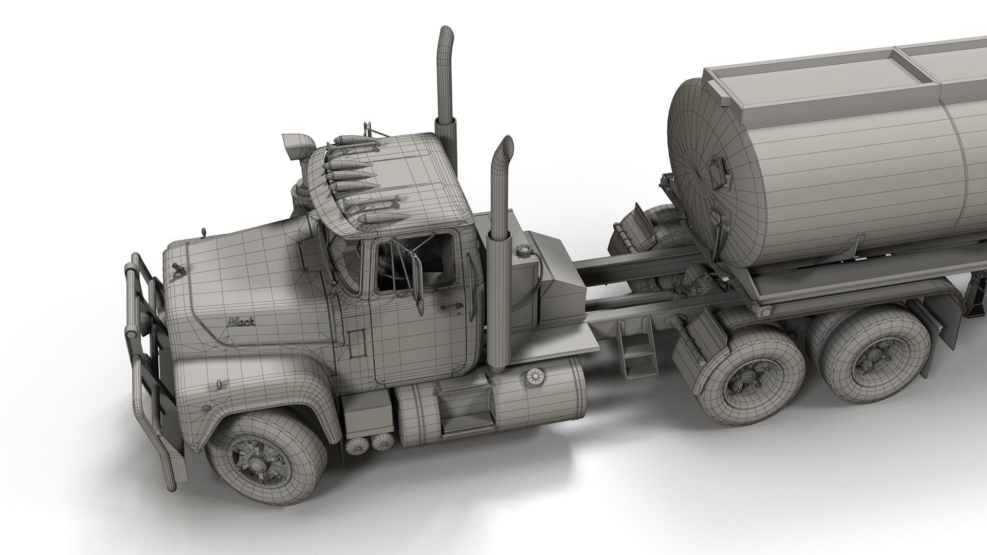 Industrial fuel trailer truck Low-poly 3D model_36