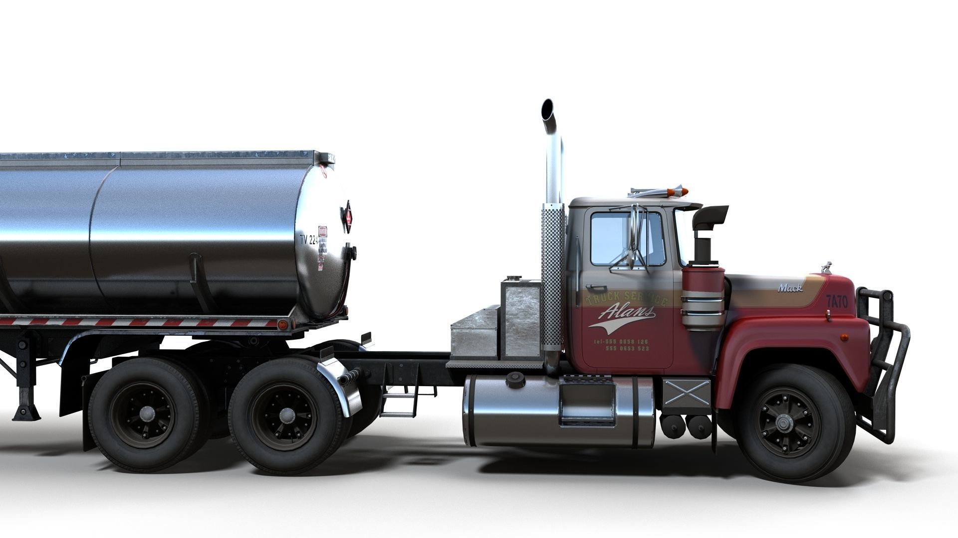 Industrial fuel trailer truck Low-poly 3D model_4
