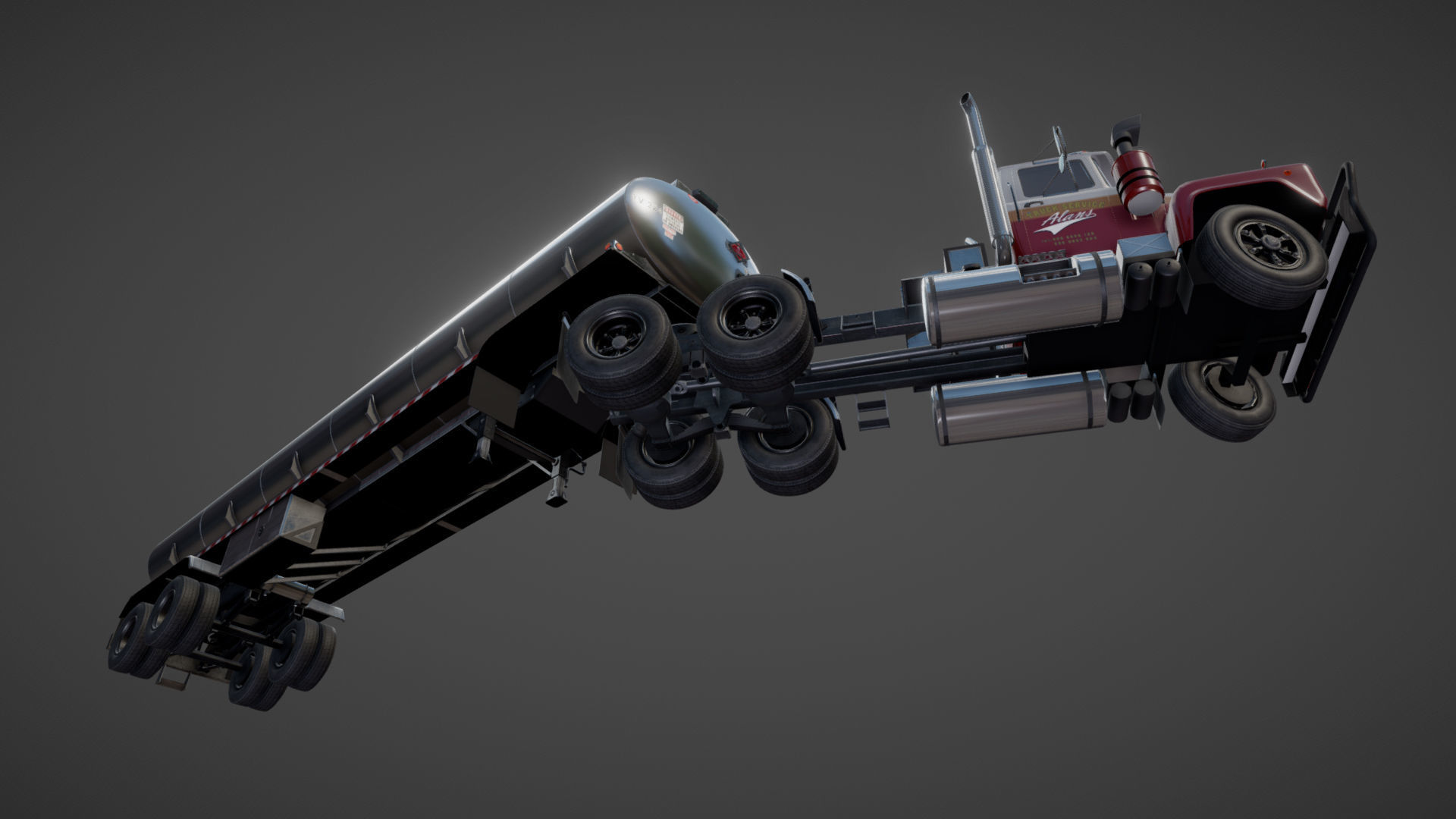 Industrial fuel trailer truck Low-poly 3D model_20