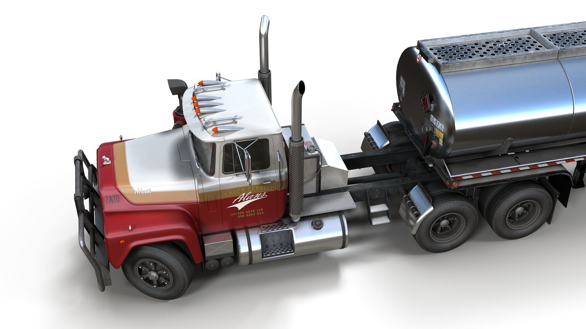 Industrial fuel trailer truck Low-poly 3D model_2
