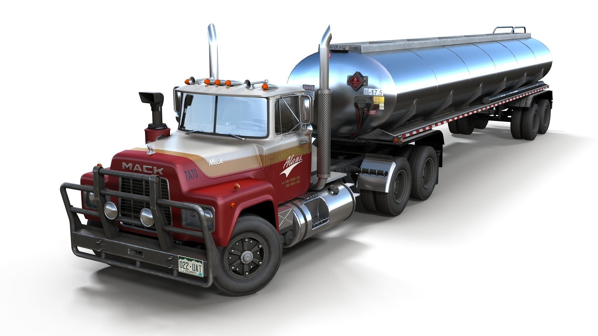 Industrial fuel trailer truck Low-poly 3D model_8