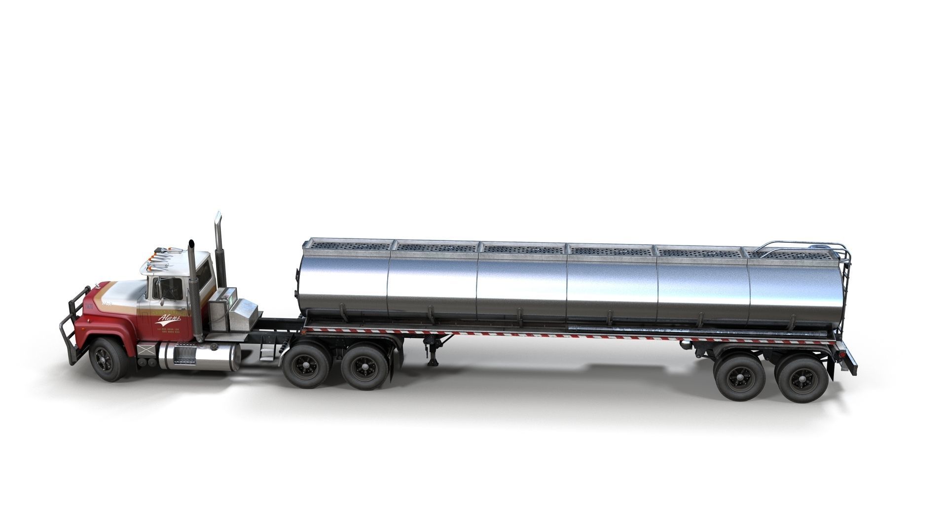 Industrial fuel trailer truck Low-poly 3D model_5