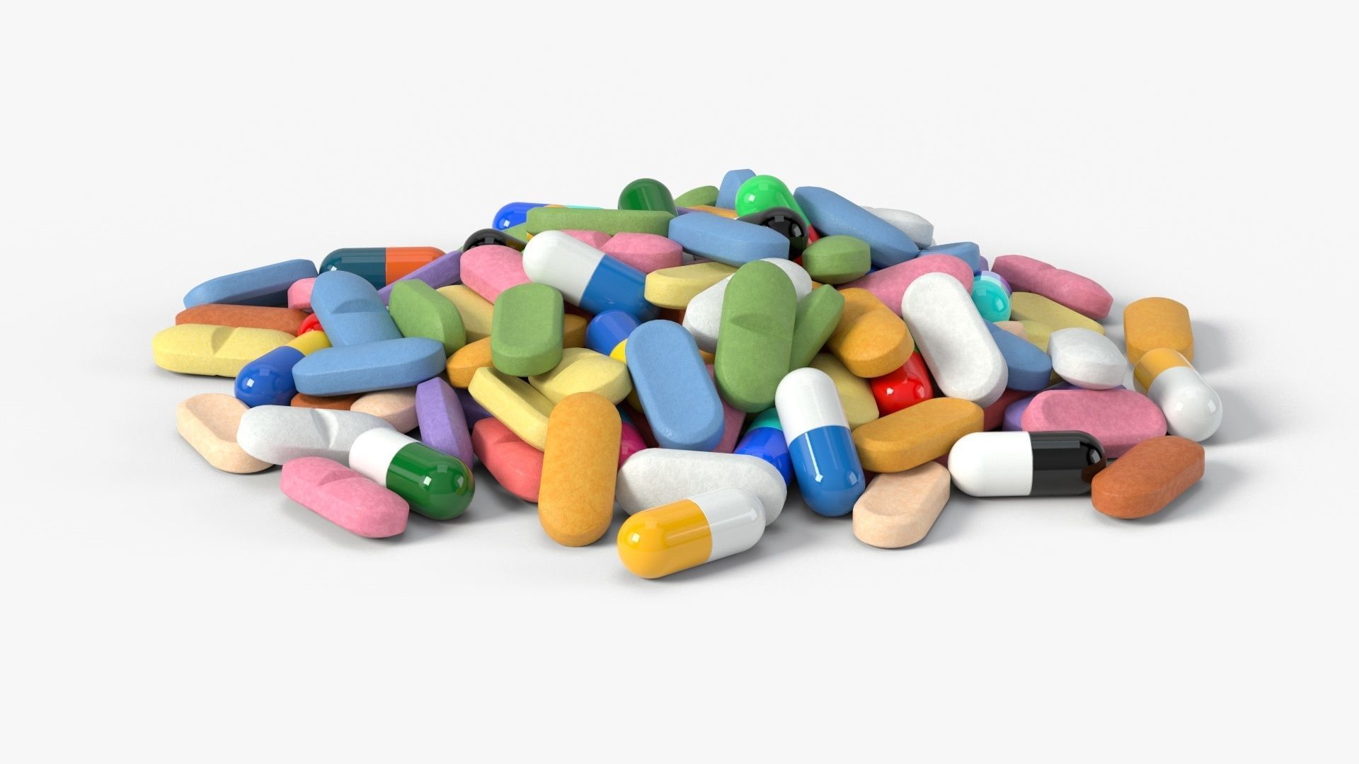 Set of long shaped pills with 4K PBR tex and color variations Low-poly 3D model_7