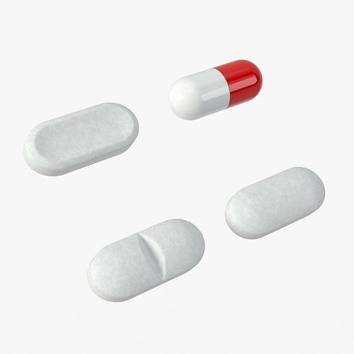 Set of long shaped pills with 4K PBR tex and color variations Low-poly 3D model