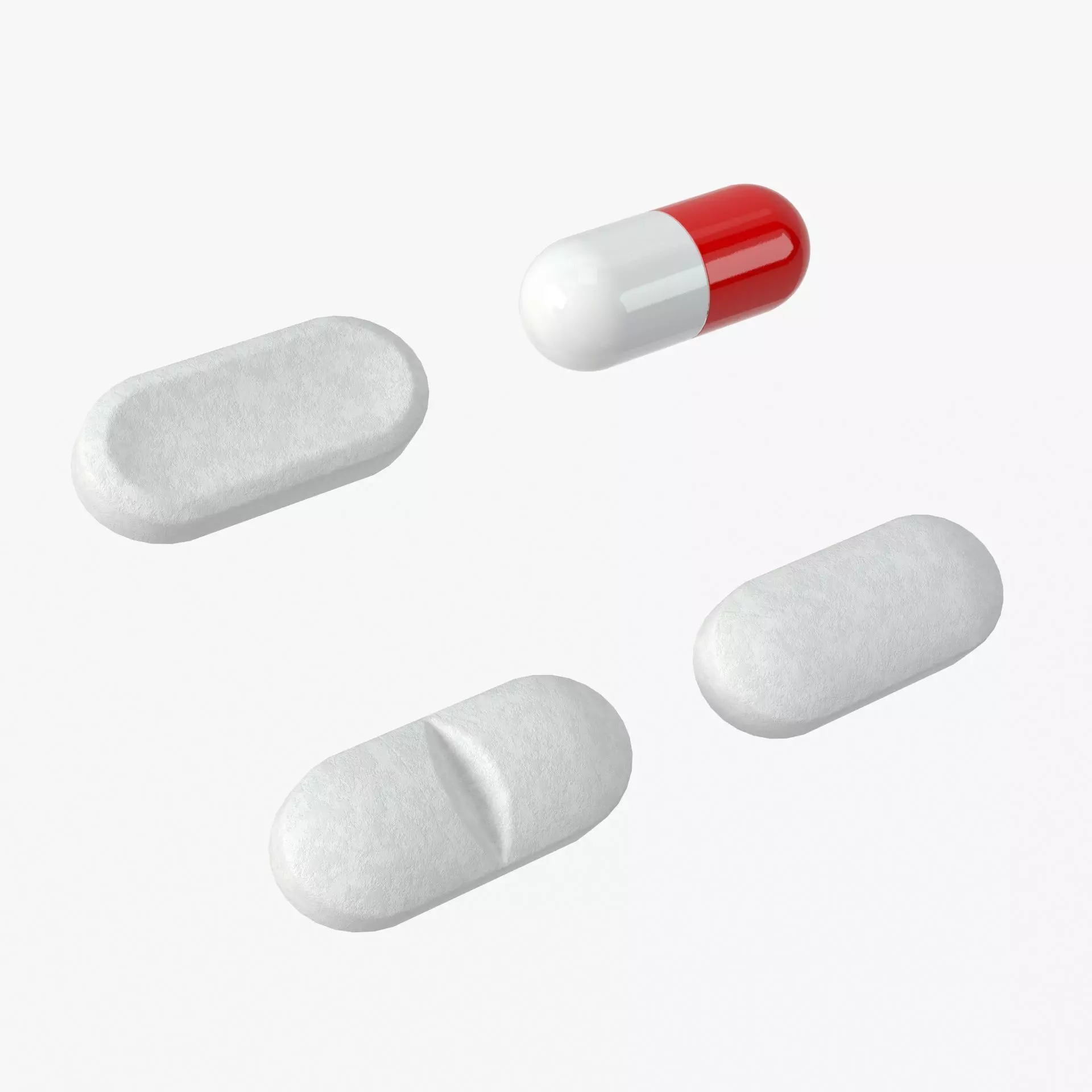 Set of long shaped pills with 4K PBR tex and color variations Low-poly 3D model_0