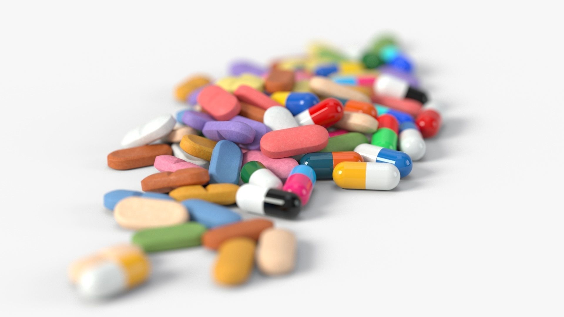 Set of long shaped pills with 4K PBR tex and color variations Low-poly 3D model_1