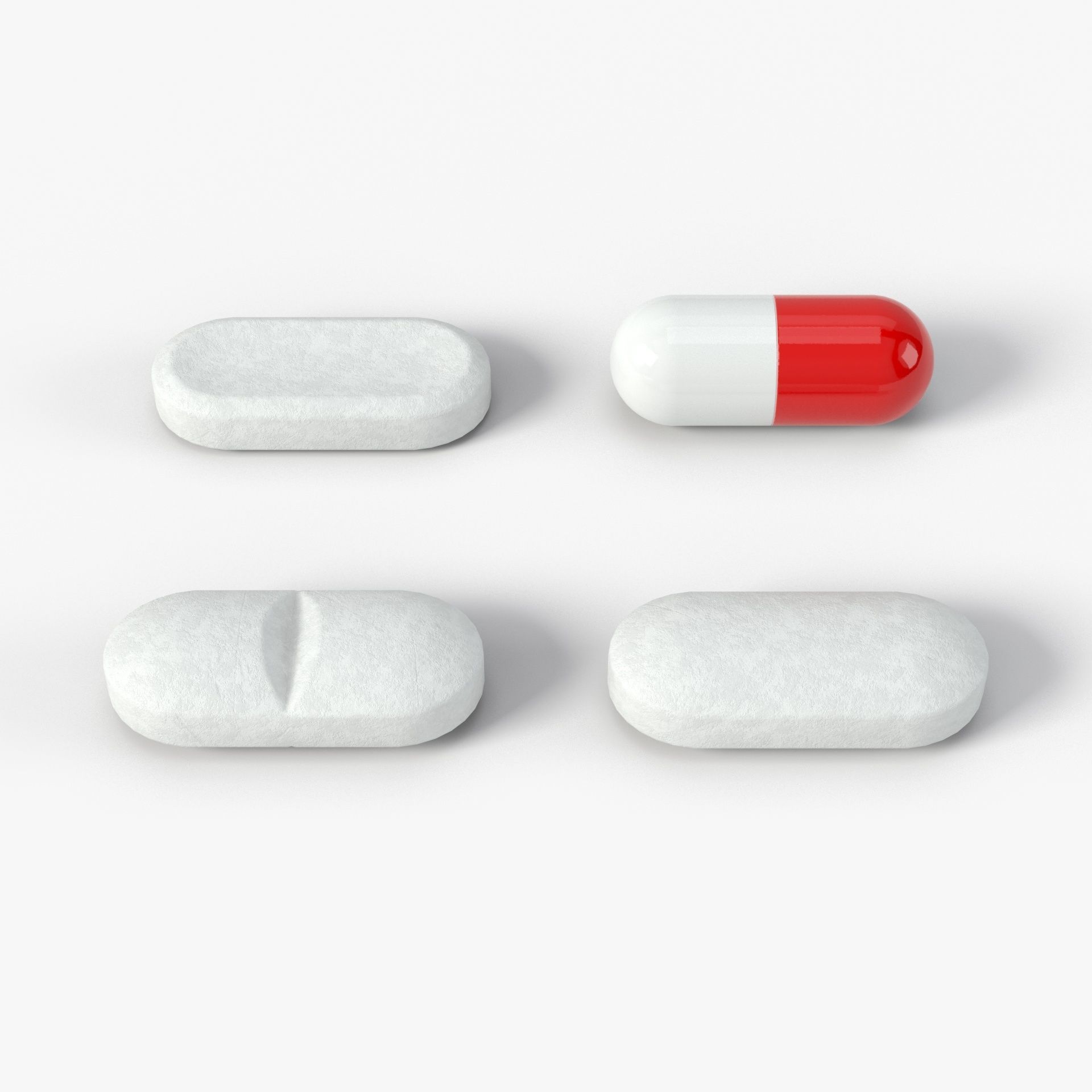 Set of long shaped pills with 4K PBR tex and color variations Low-poly 3D model_10