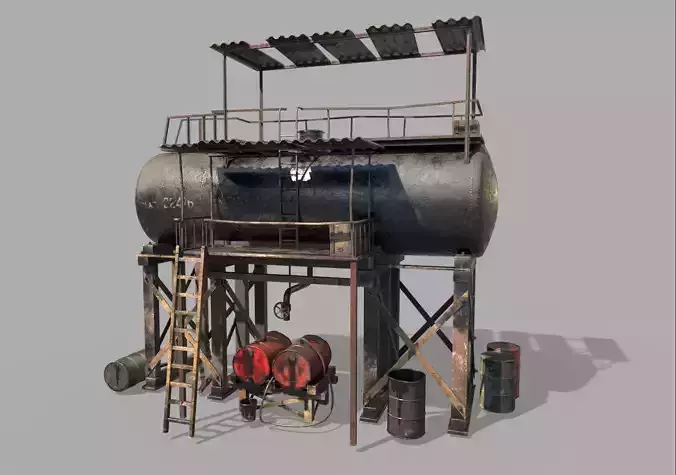 Post-Apocalyptic Oil Station  3D model