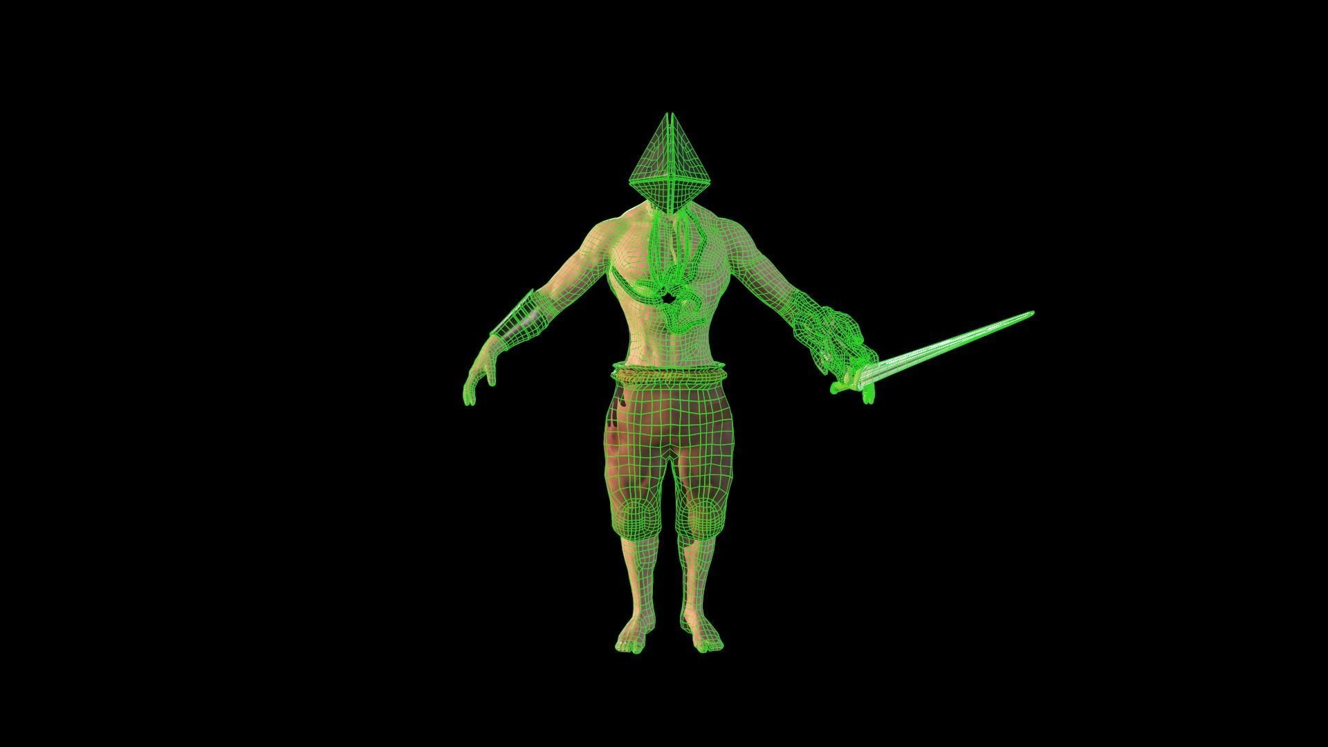 Faceless man holding sword Low-poly 3D model_9