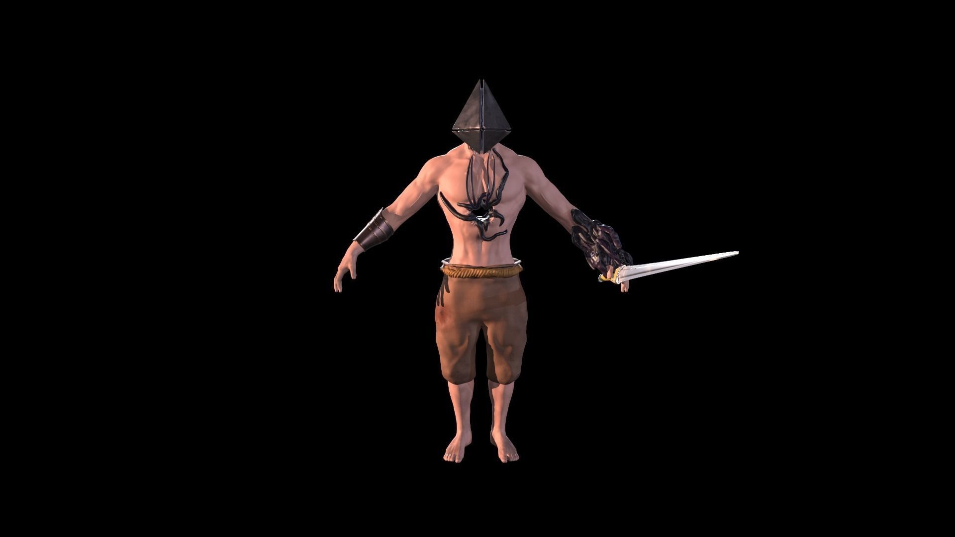 Faceless man holding sword Low-poly 3D model_4
