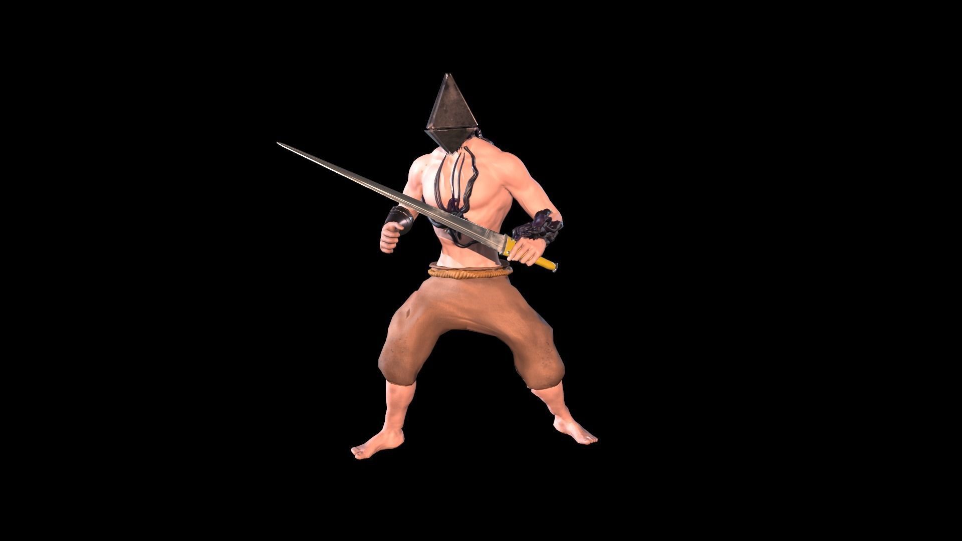 Faceless man holding sword Low-poly 3D model_2