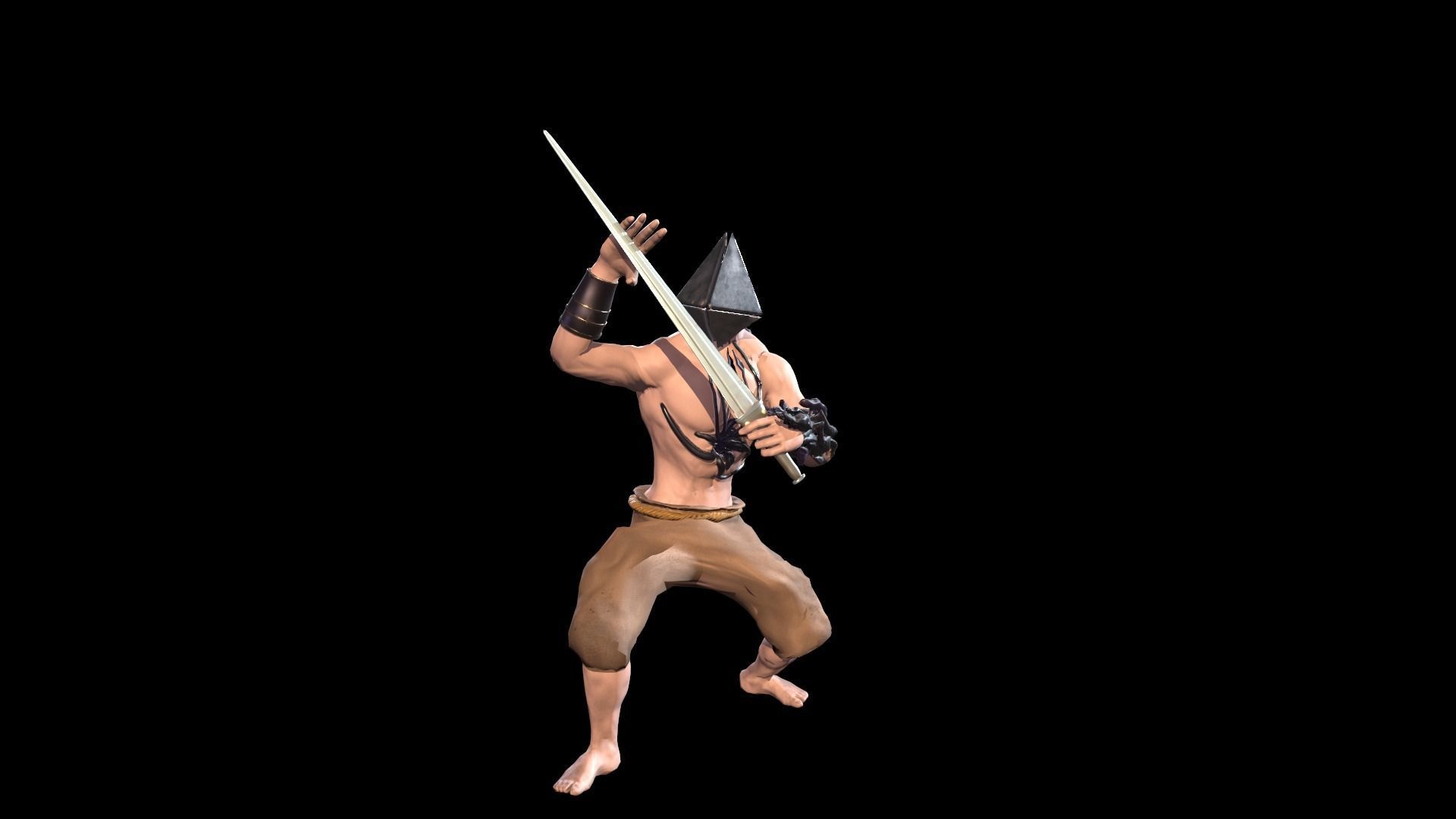 Faceless man holding sword Low-poly 3D model_10