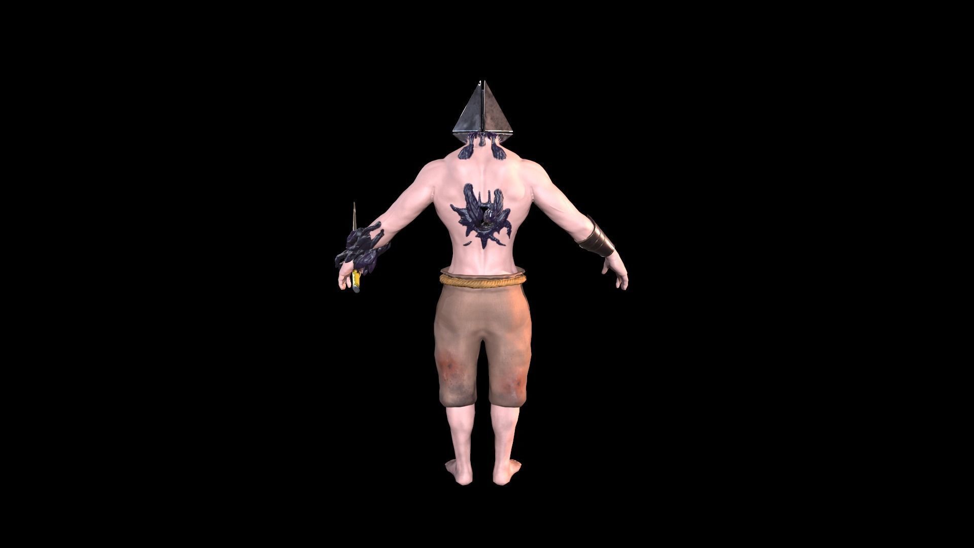 Faceless man holding sword Low-poly 3D model_6