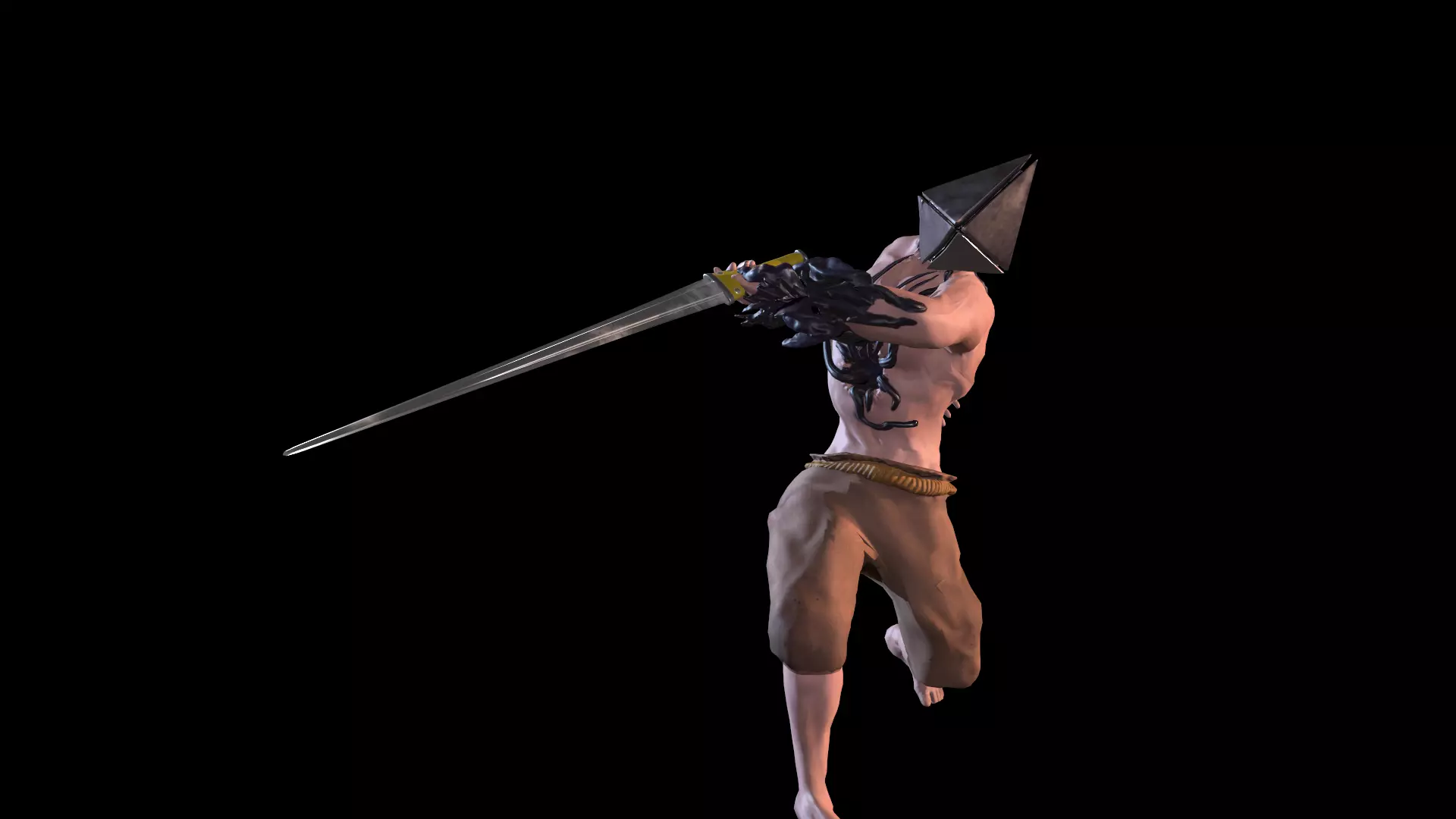 Faceless man holding sword Low-poly 3D model_0
