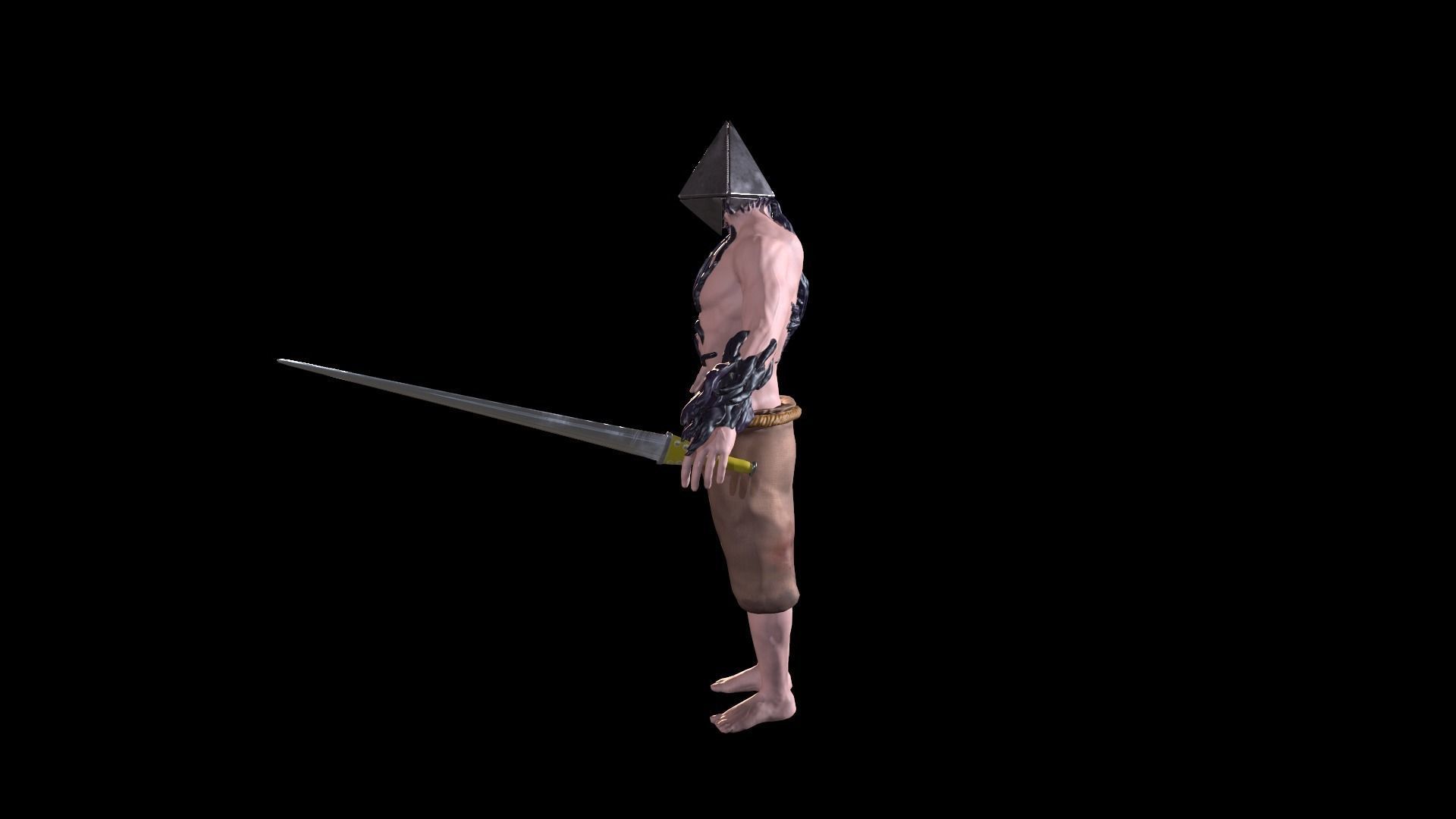 Faceless man holding sword Low-poly 3D model_5