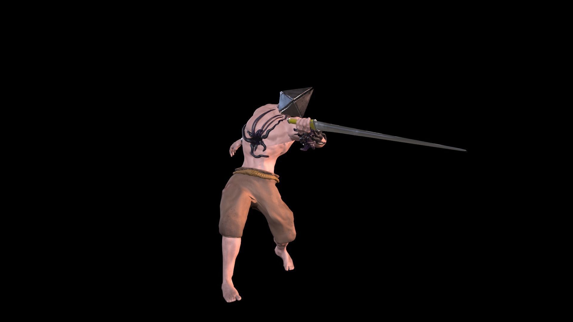 Faceless man holding sword Low-poly 3D model_1