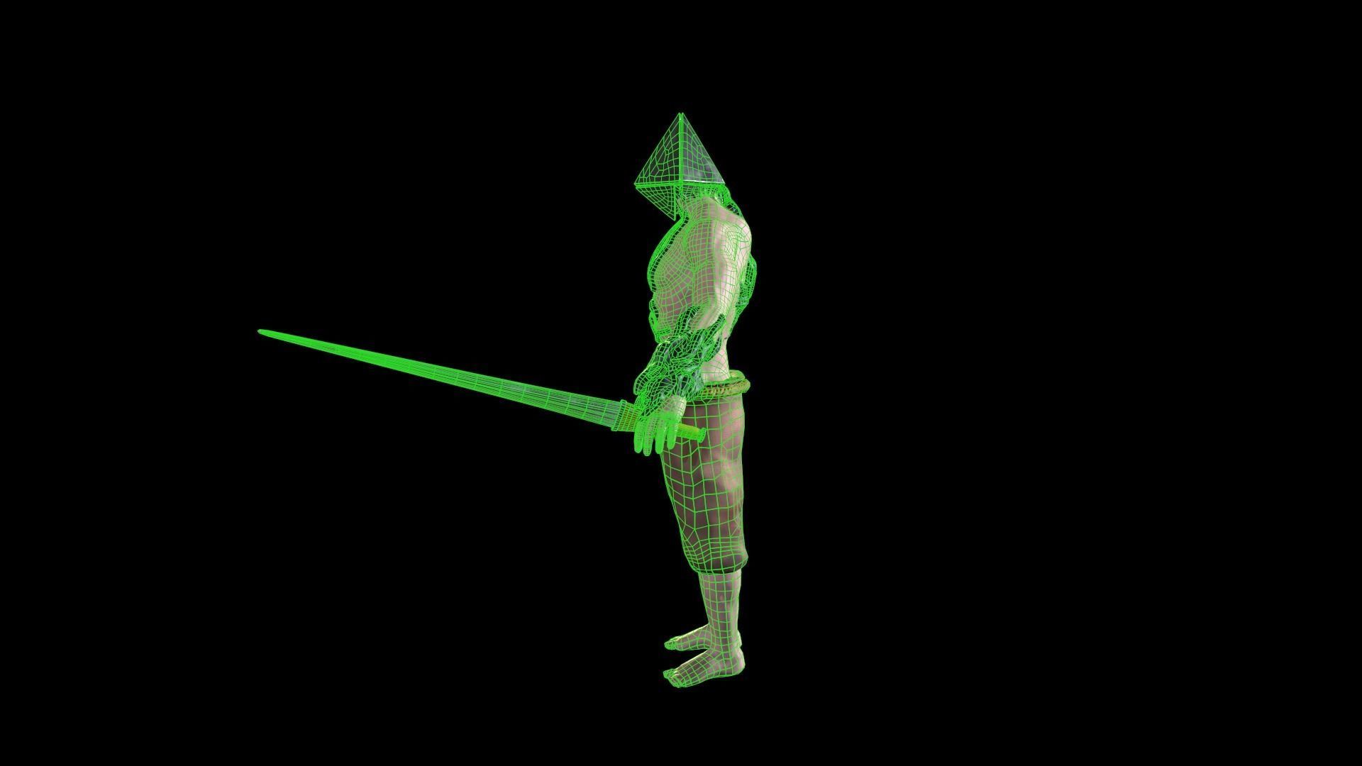 Faceless man holding sword Low-poly 3D model_8