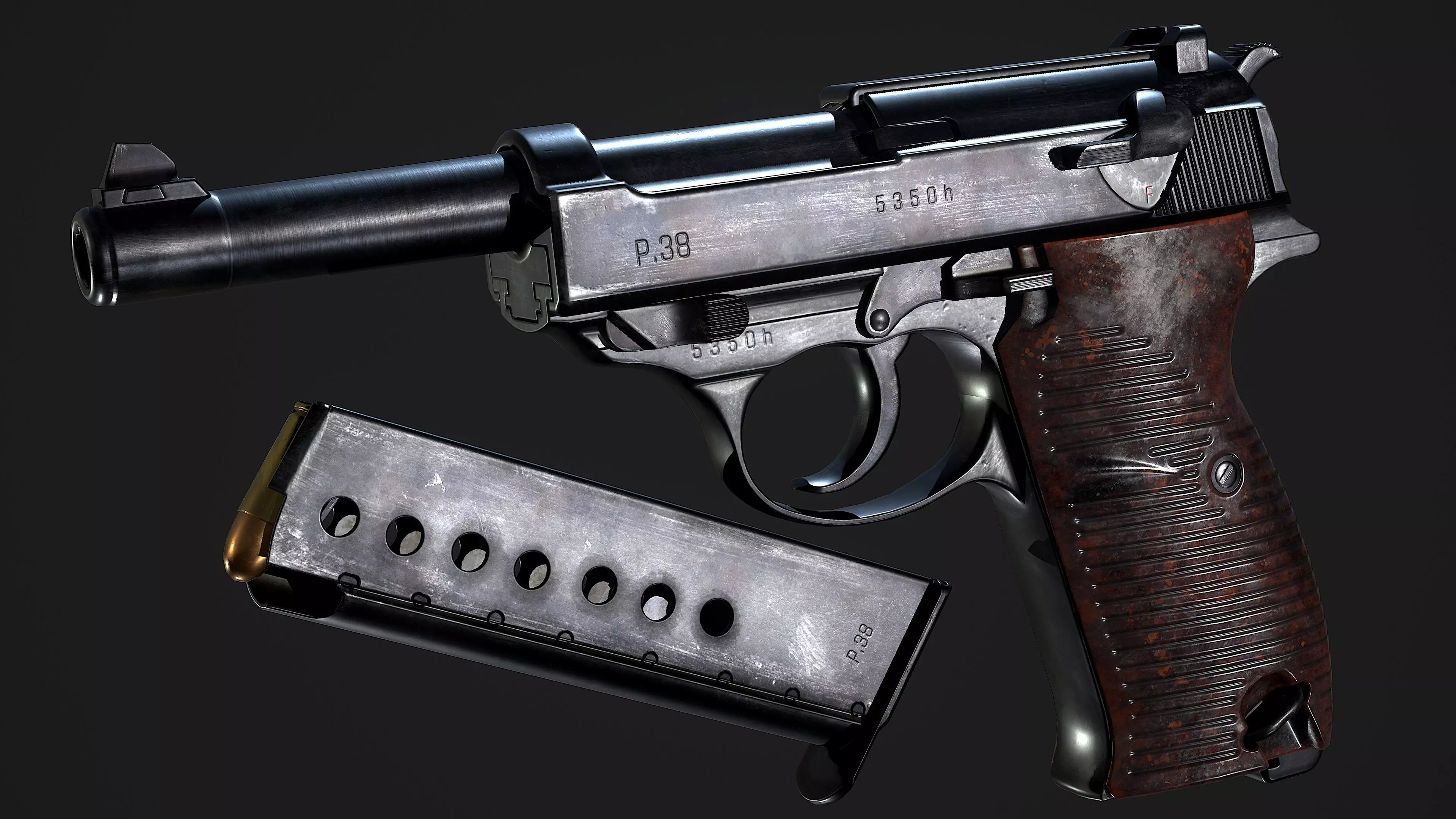 ww2 German P38 Low-poly 3D model_0