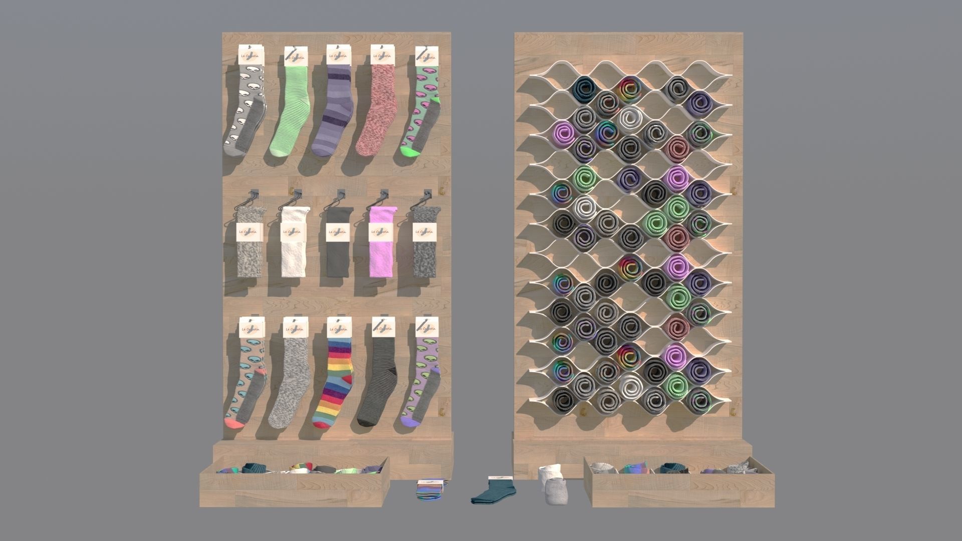 Folded Socks Calcetines Doblados Rack Display 3D model_11