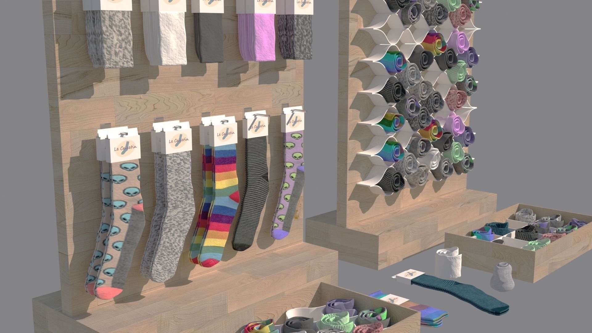 Folded Socks Calcetines Doblados Rack Display 3D model_3