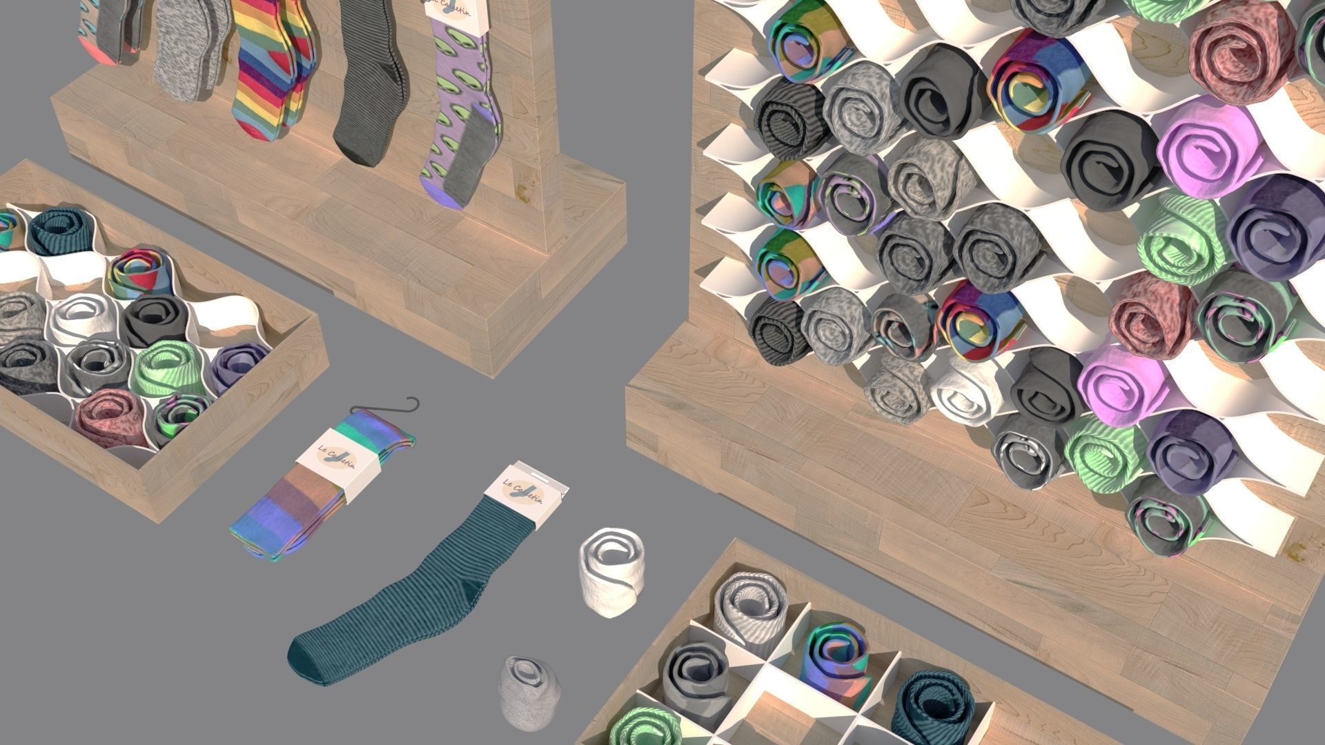Folded Socks Calcetines Doblados Rack Display 3D model_5