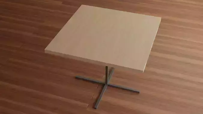 Square wood table with metal cross base