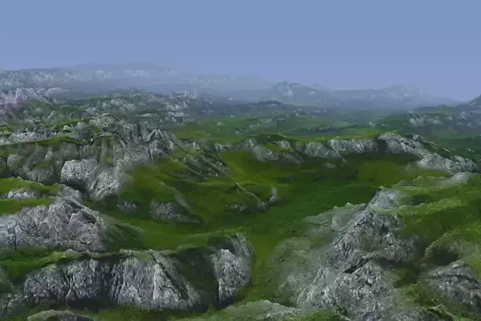 Grass Rock Cliff Mountain Valley 3D model