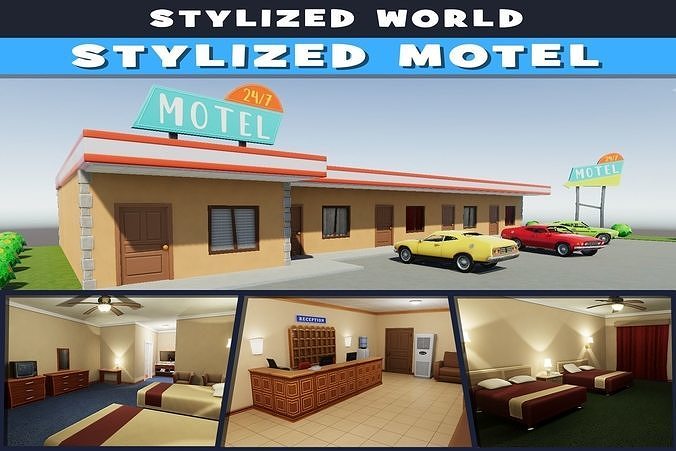 Stylized Motel Low-poly 3D model