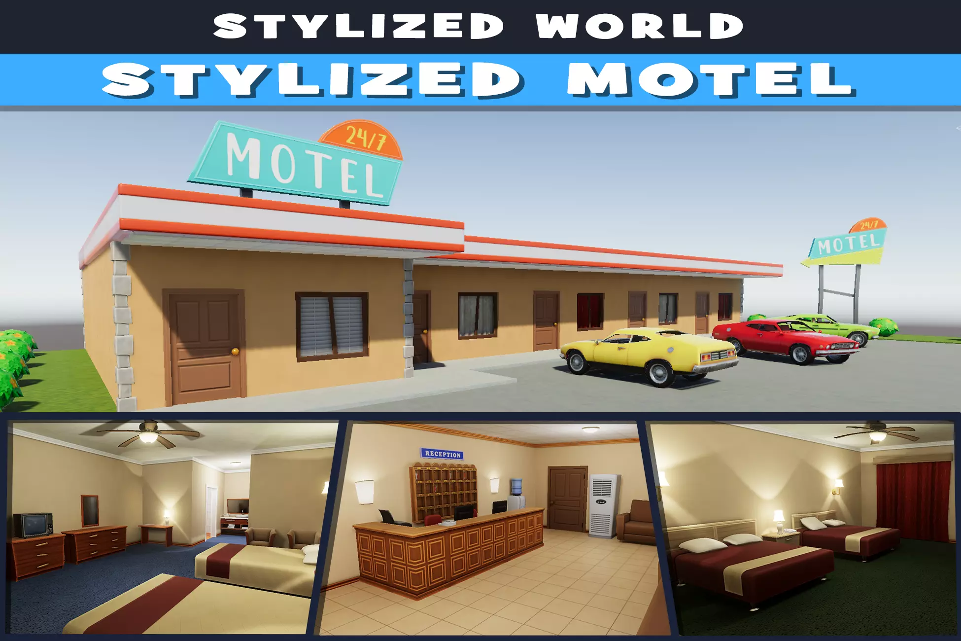 Stylized Motel Low-poly 3D model_0