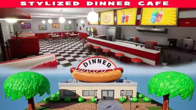 Americal Diner Cafe Low-poly 3D model