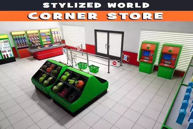 Stylized Corner Store Low-poly 3D model