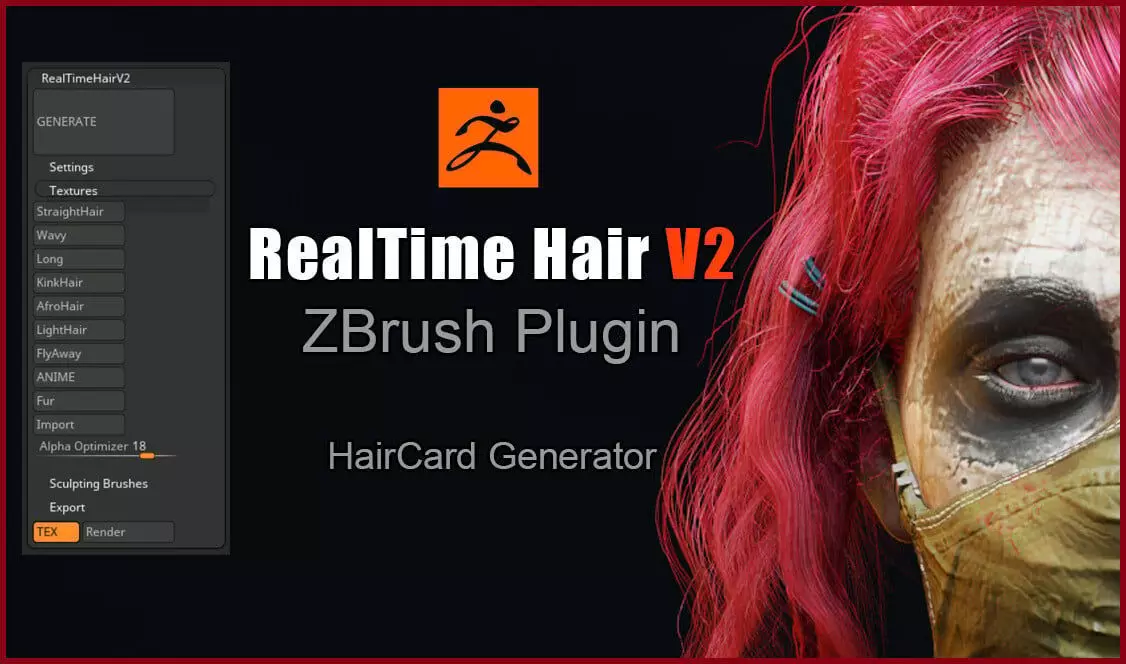 Real-time Hair ZBrush Plugin Low-poly 3D model