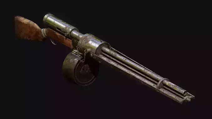 Rotary Cannon Machine Gun Low-poly 3D model