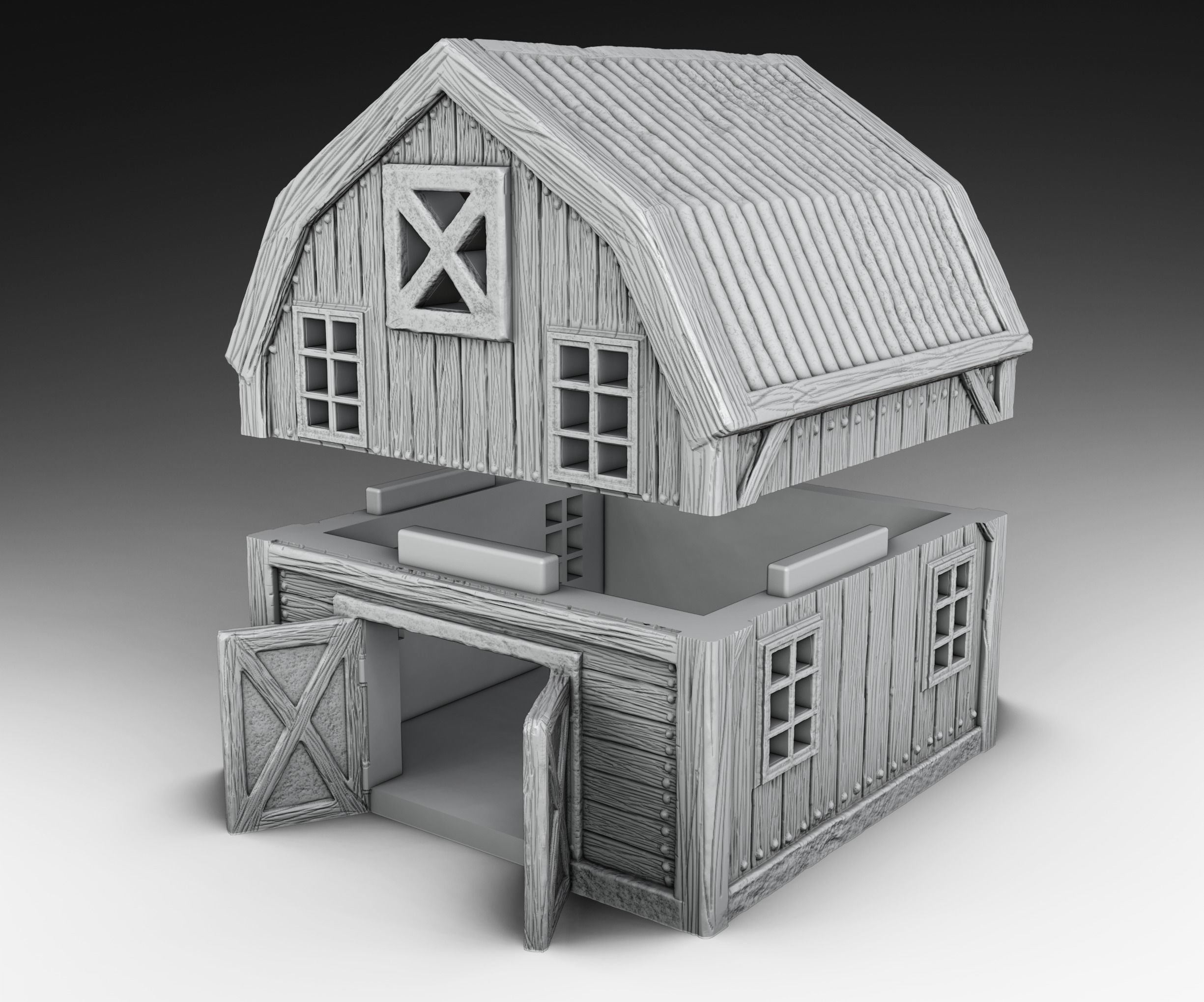 farm with cow 3D print model_1
