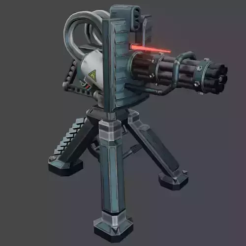 Turret minigun and rocket launcher Low-poly 3D model