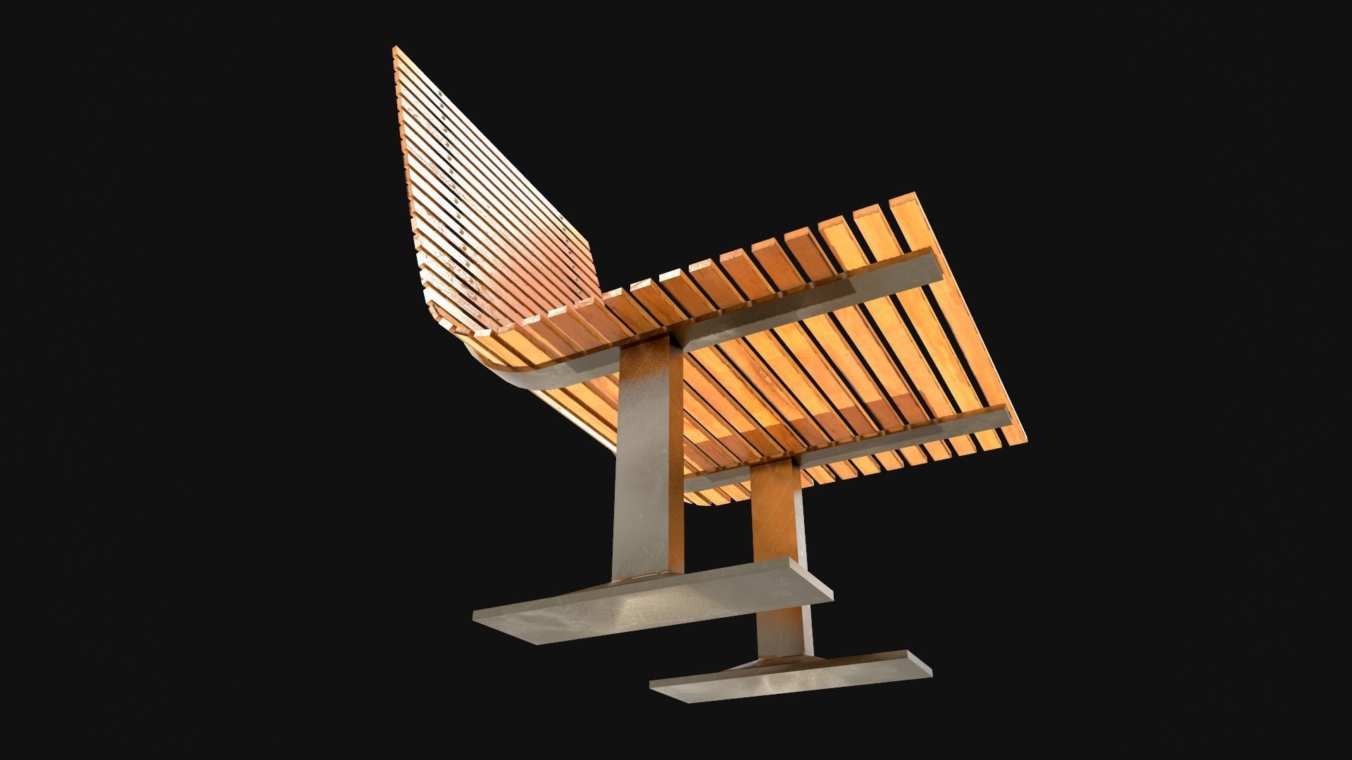 Bench Chair Low-poly 3D model_2