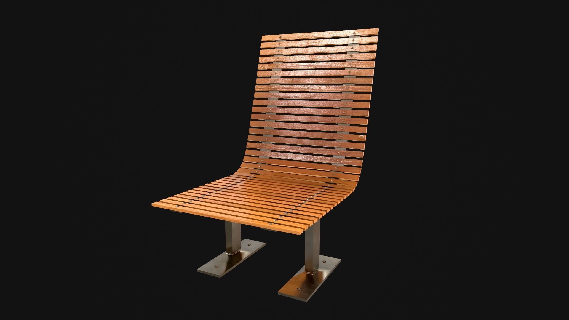 Bench Chair Low-poly 3D model_1