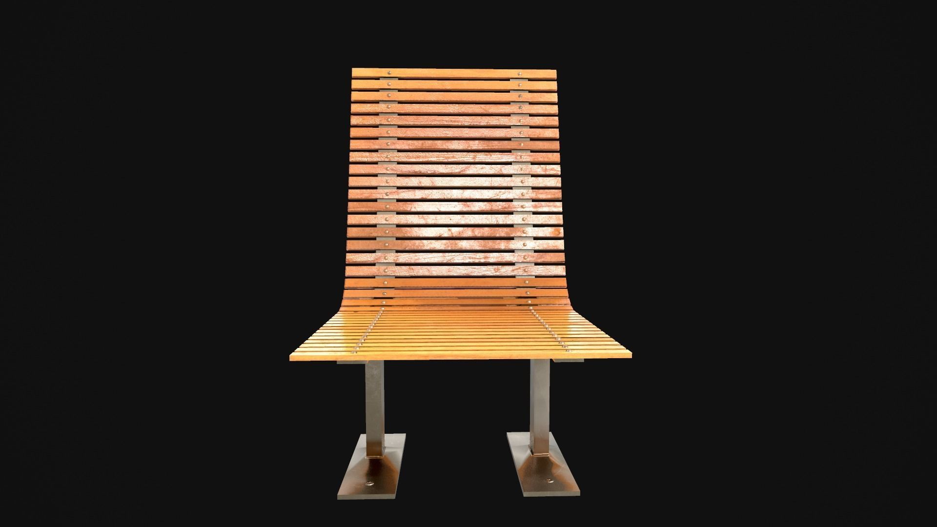 Bench Chair Low-poly 3D model_4
