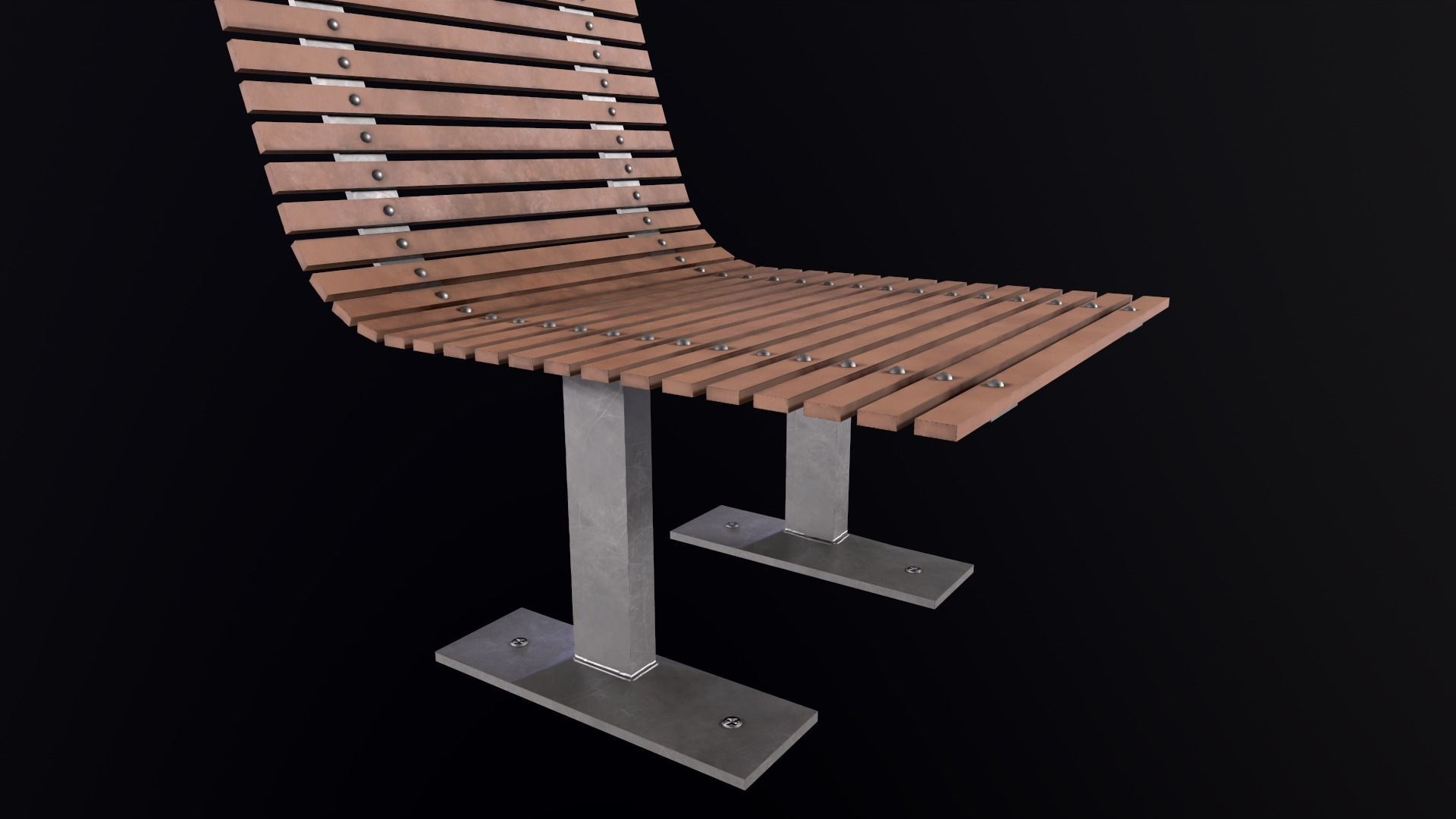 Bench Chair Low-poly 3D model_9