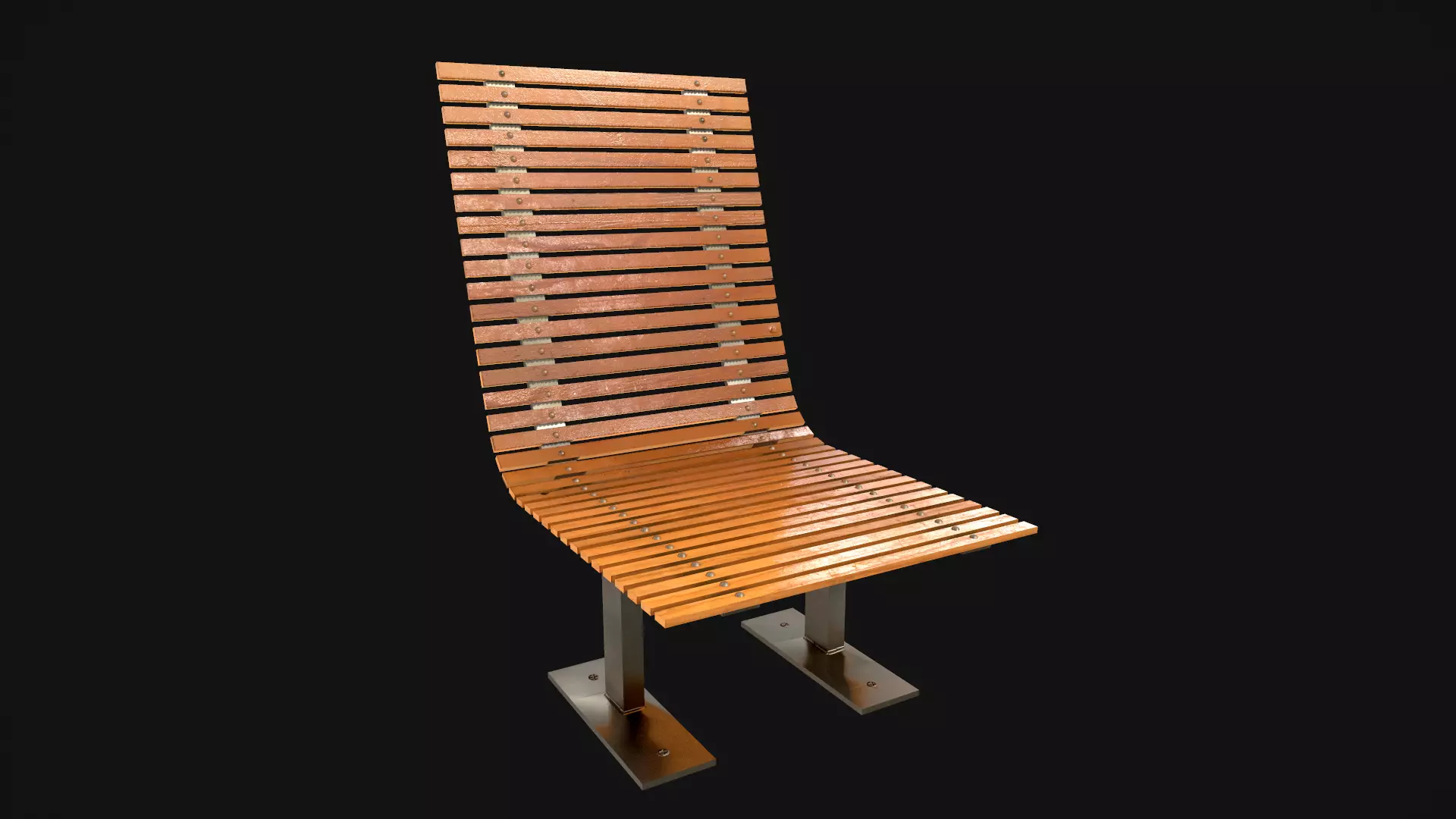 Bench Chair Low-poly 3D model_0
