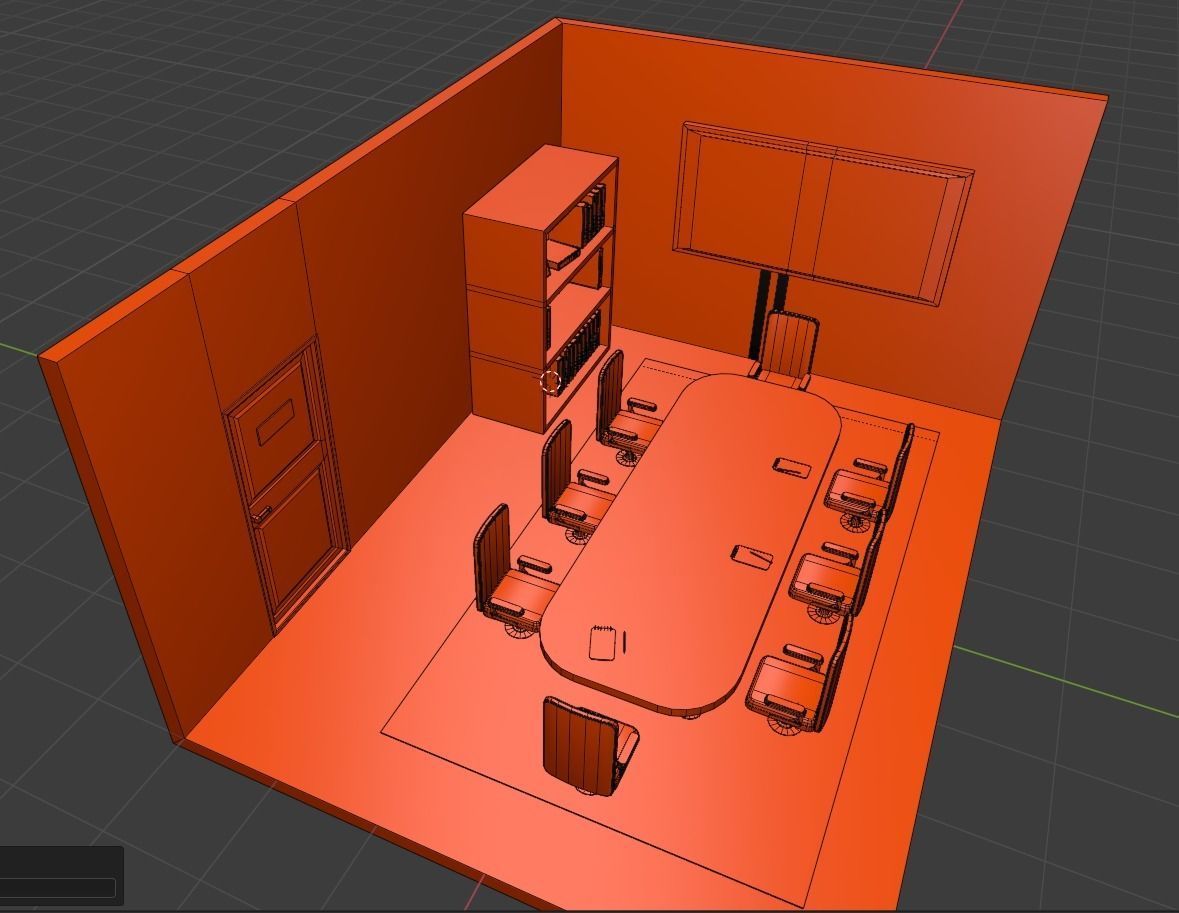 Office conference room Low-poly 3D model_4