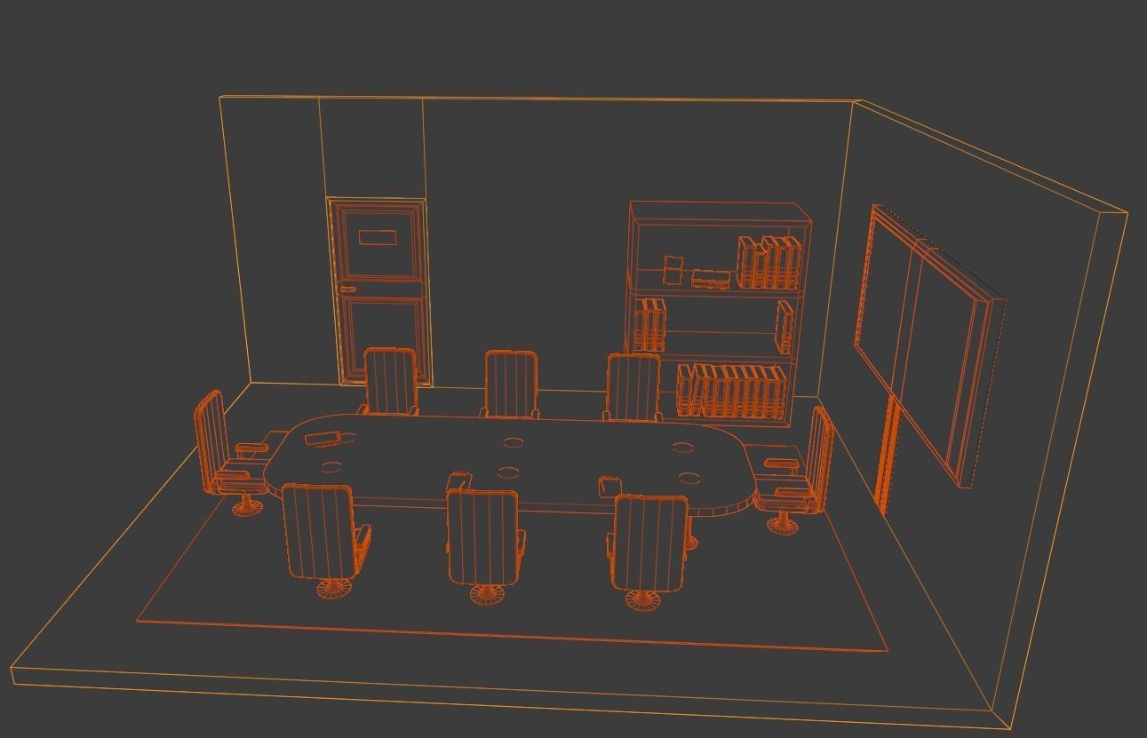 Office conference room Low-poly 3D model_5
