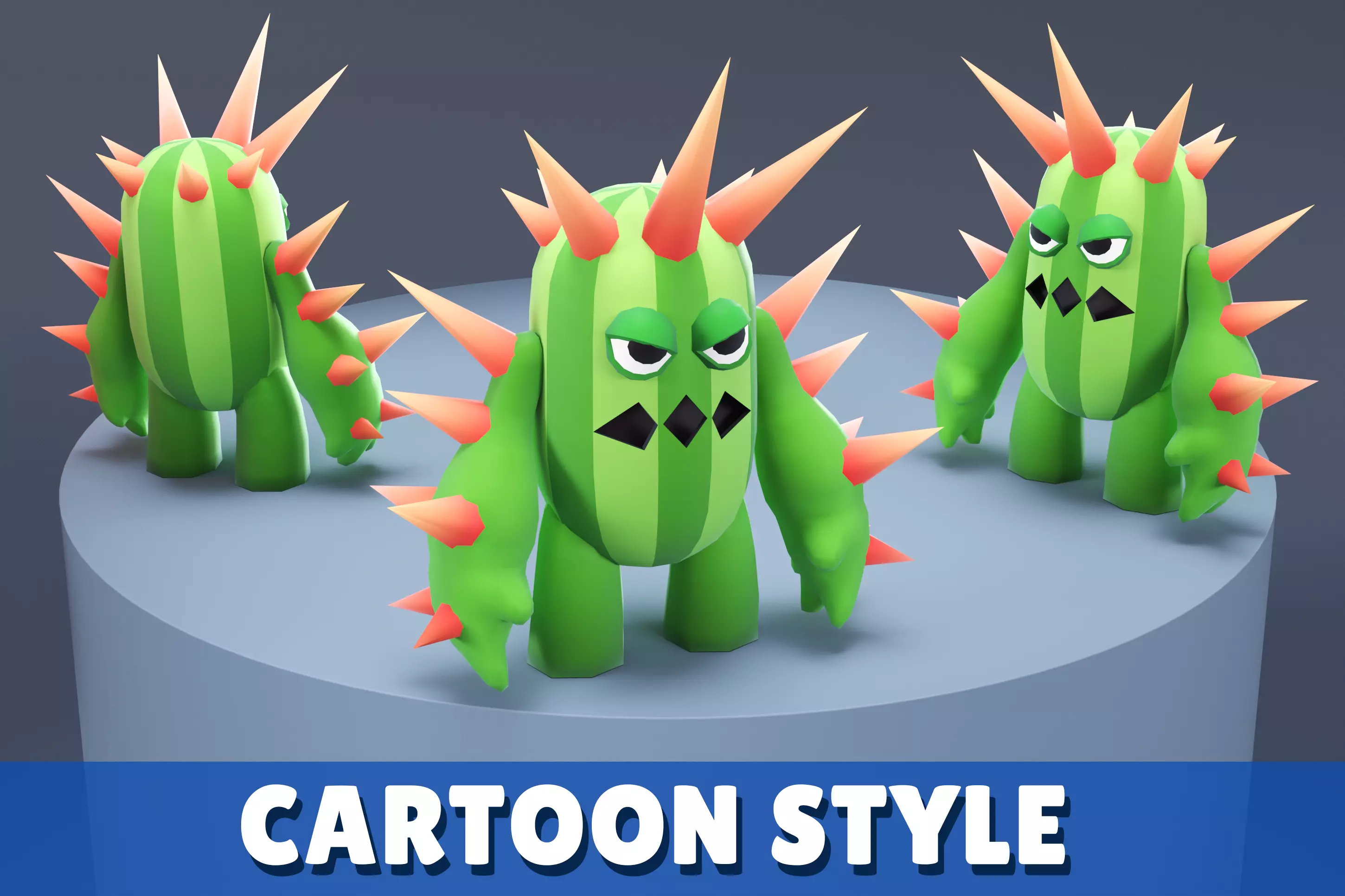 Cartoon Character - Creature Cactus Warrior Lvl3 Low-poly 3D model_0