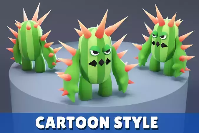 Cartoon Character - Creature Cactus Warrior Lvl3 Low-poly 3D model