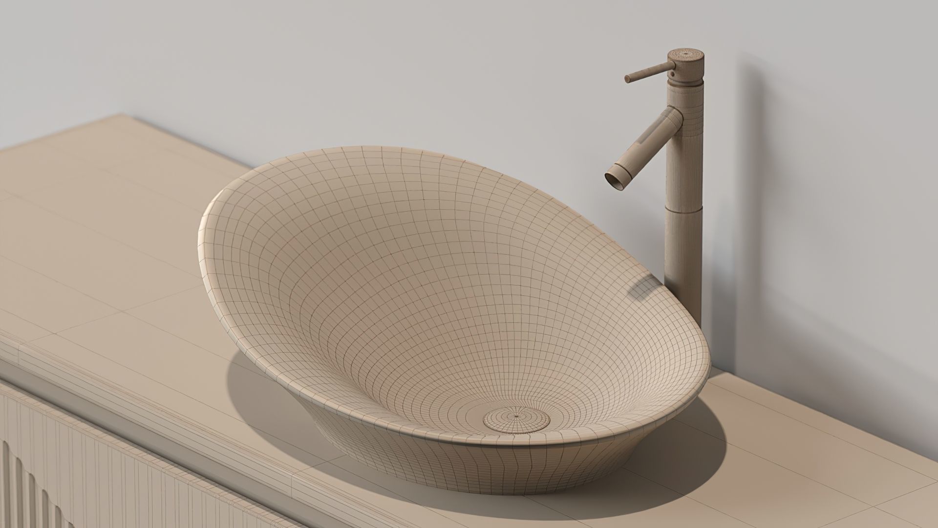 Vanity Set modern bathroom with marble top 3D model_6