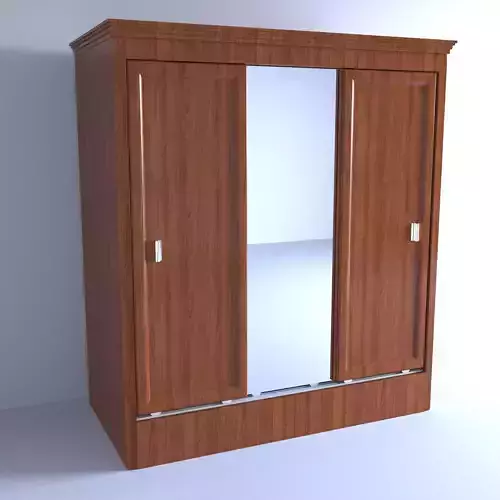 Shelf Low-poly 3D model wooden wardrobe with mirror doors