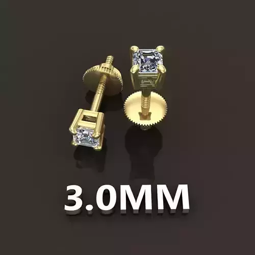 SQUARE EMERALD CUT 4 PRONG SOLITAIRE EARRING 3MM