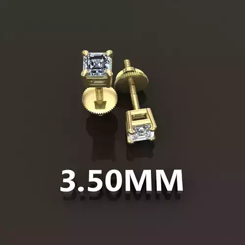 SQUARE EMERALD CUT 4 PRONG SOLITAIRE EARRING 3MM50