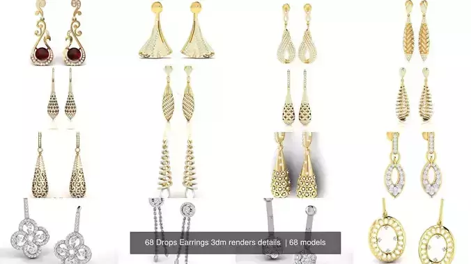 68 Drops Earrings 3dm renders details  3D Model Collection